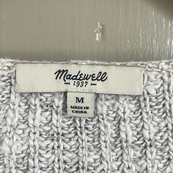 Madewell Light Gray Cotton Crew Neck Sweater with Textured Knit Flowy Coverup - Picture 5 of 9